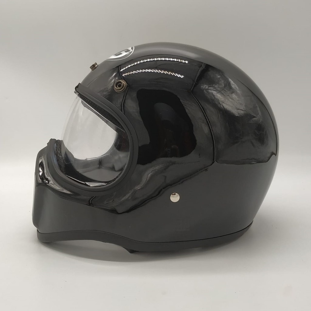 Helm Cakil HBC Black hitam Glossy Polos + Inner Visor Chrome ( Fullface / Retro / Klasik )