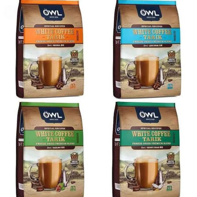 OWL White Coffee Tarik PREMIUM Blends 3 in 1 Original / Hazelnut / Coconut Sugar / Less Sugar Kopi