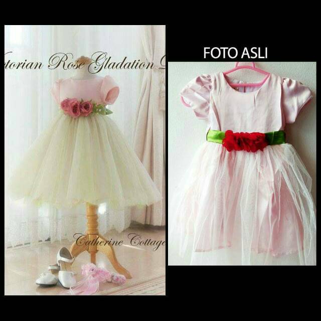 Dress Anak Cewek Victorian Pink Satin