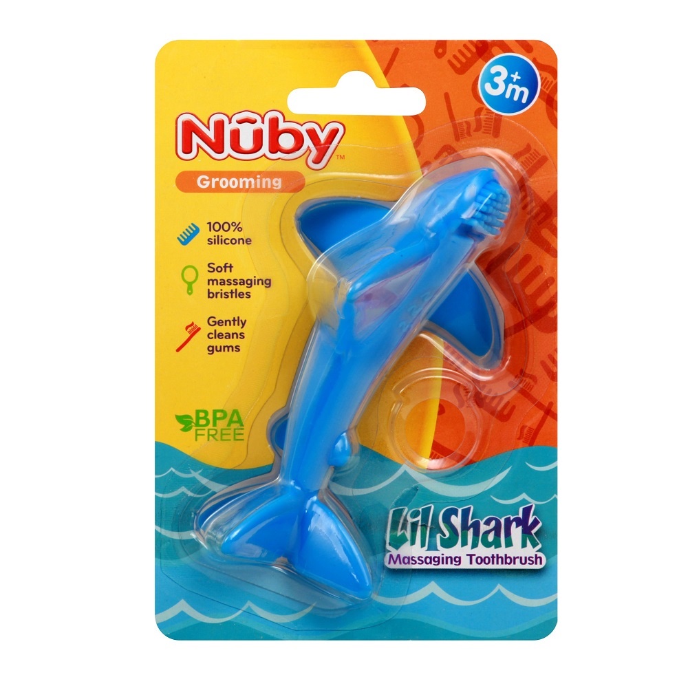 Nuby Lil Shark Massaging Toothbrush Sensory Toy 100% Silicone