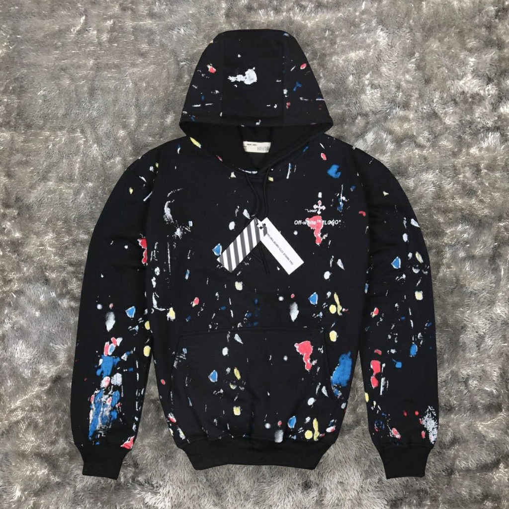 HOODIE OFF WHITE GALAXY C/O VIRGIL ABLOH LOGO PAINT BLACK PREMIUM HIGH QUALITY HYPEBEAST