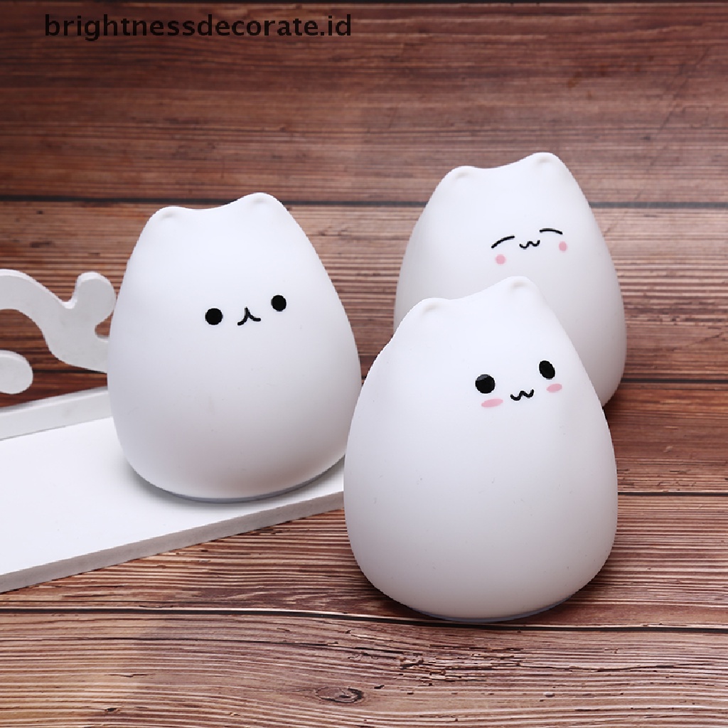 Lampu Malam LED 7 Warna Bentuk Kucing Bahan Silikon Dengan Sensor Sentuh Untuk Anak