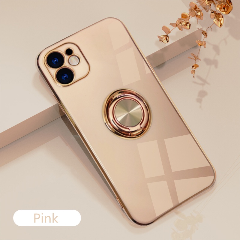 Soft Case Bahan Silikon Dengan Ring Holder Metal Untuk iPhone 13 12 11 Pro Xs Max X XR 7 + 8 Plus