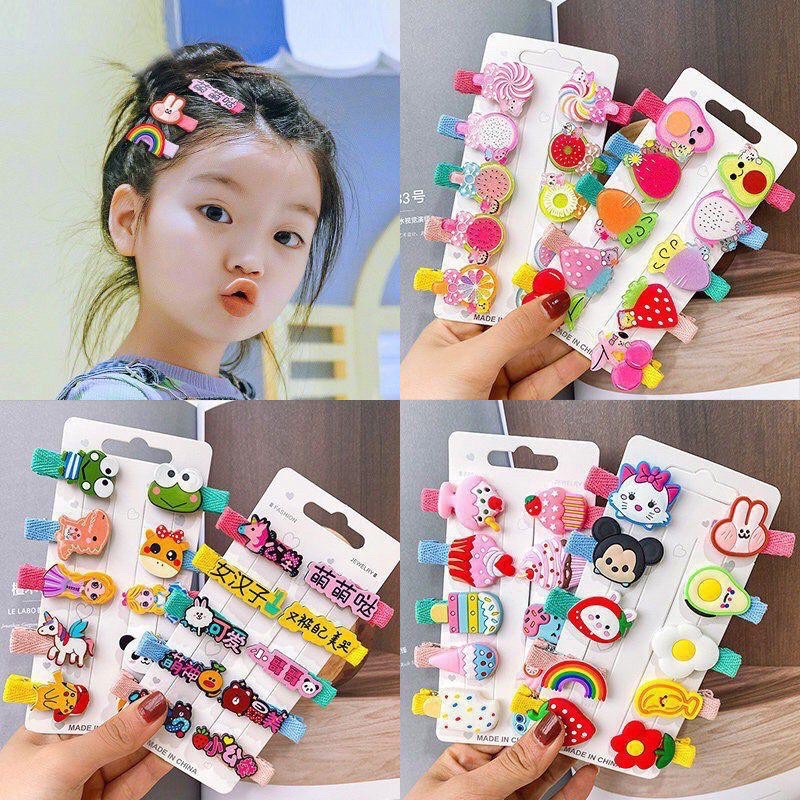 Jepit Rambut Set 10pcs  Desain Kartun Gaya Korea Untuk Anak Perempuan