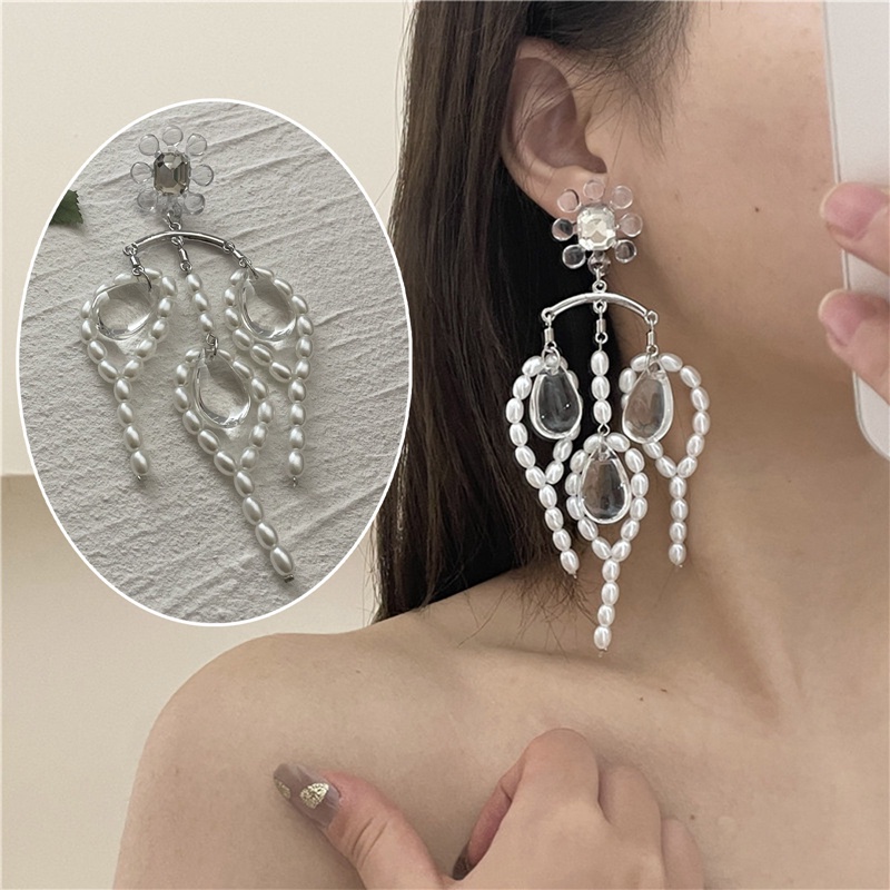 Anting Tusuk Gantung Bahan Sterling Silver 925 Hias Mutiara Gaya Retrobarok Oversize Untuk Wanita