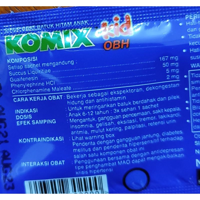 Komix OBH Kids Sachet / Batuk Berdahak / Pilek / Rasa Madu