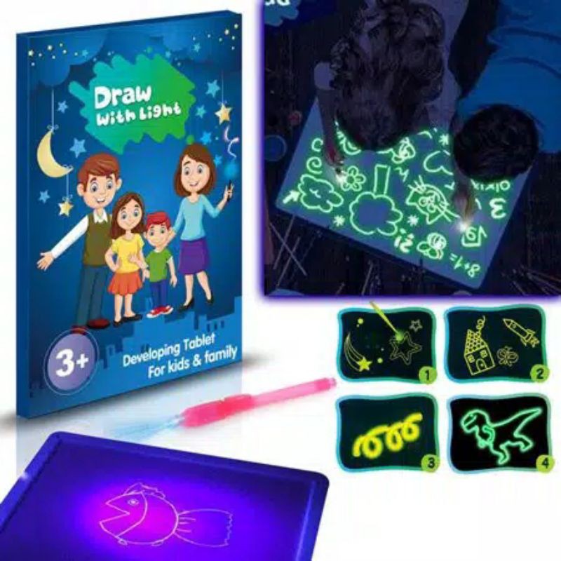 Magic Glowing drawing board ukuran A4- mainan edukasi anak - gambar nyala - papan gambar nyala