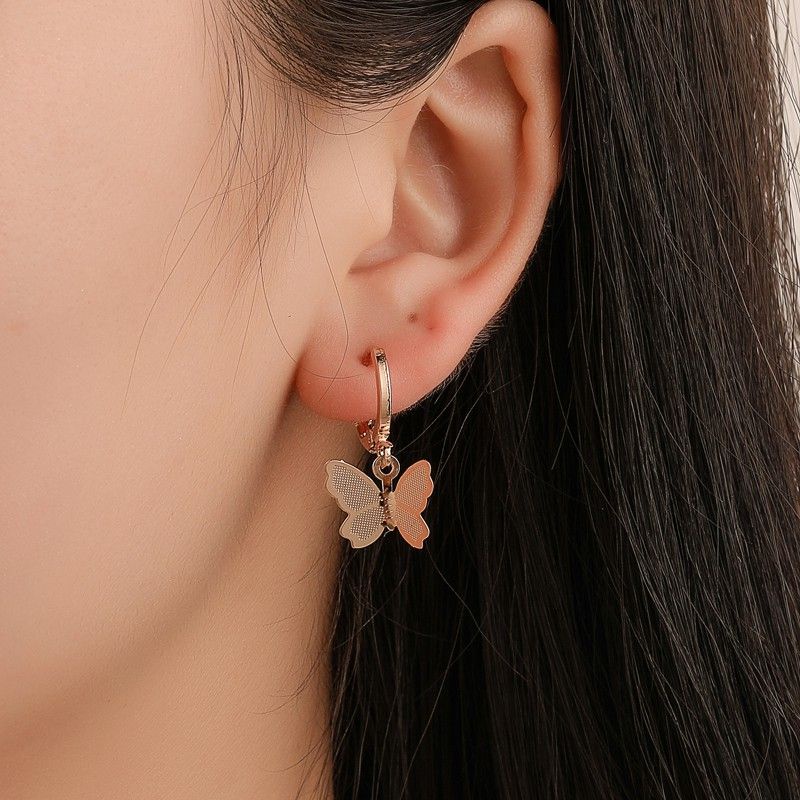 Anting Klip Tusuk Kupu Kupu Alloy Butterfly Clip Earrings Tipis