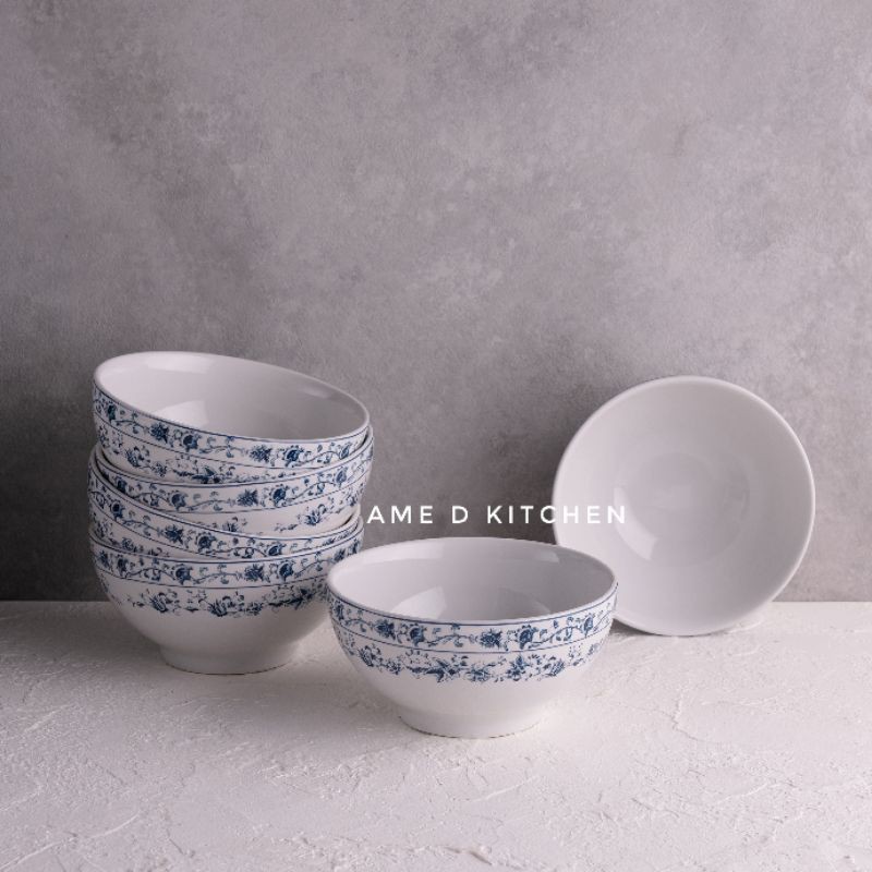 Mangkok keramik bunga biru oriental siera