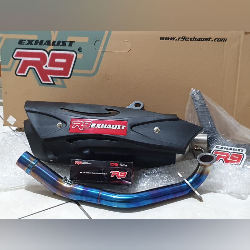Knalpot R9 Misano Series Leher Biru Motor Matic Nmax, PCX, Aerox, ADV, Vario, Beat, All Varian Matic