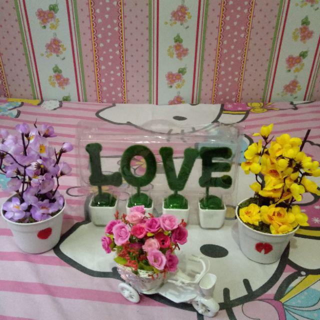 Bonsai Set Love Tanaman Huruf Artificial Home Artificial Flower Dekorasi Shabby Chic