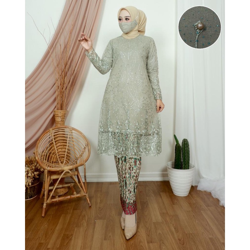 NJM&gt; STELAN KEBAYA TUNIK PUSPA - BAJU KEBAYA STELAN TUNIK MIX PLISKET - KEBAYA PESTA CANTIK KEKNINAN - MODEL KEBAYA TERLARIS 2022 - KEBAYA TUNIK