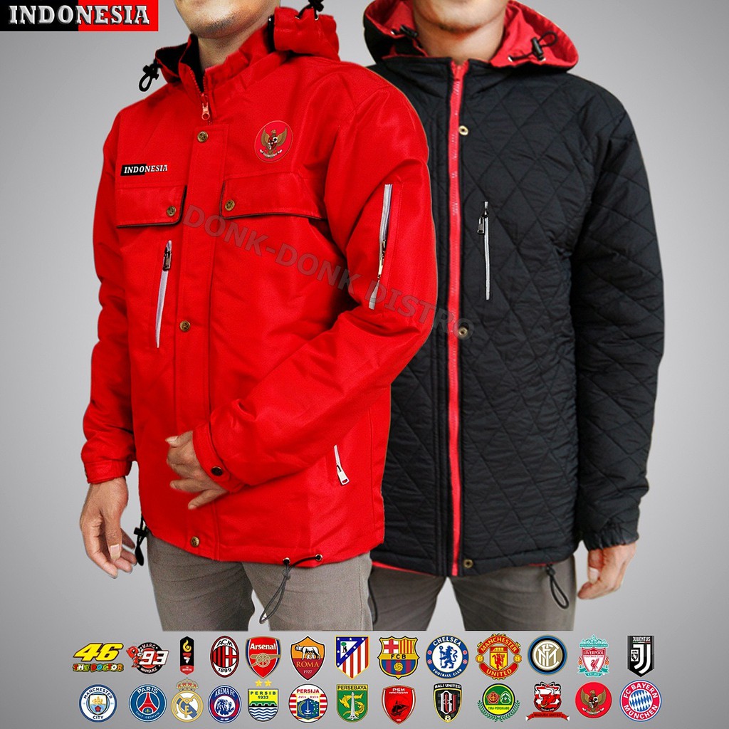 Jaket Bola Timnas Indonesia Bolak Balik Anti Air / Anti Angin