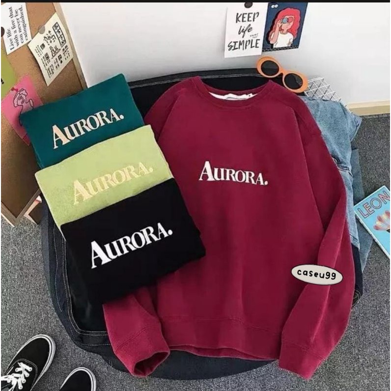 sweater Aurora hijau melon green cewek kue Harajuku// crewneck sweetshirt wanita perempuan cewe bahan fleece// sweater distro viral// Women Man Sweatshirts Loose Oversize Pullover