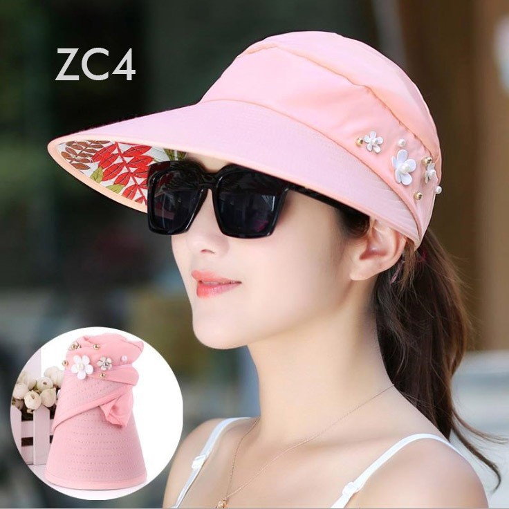 Topi Visor Pantai ZC / Outdoor Pelindung Anti UV Summer Matahari Lipat Lebar Besar Wanita Pria Impor