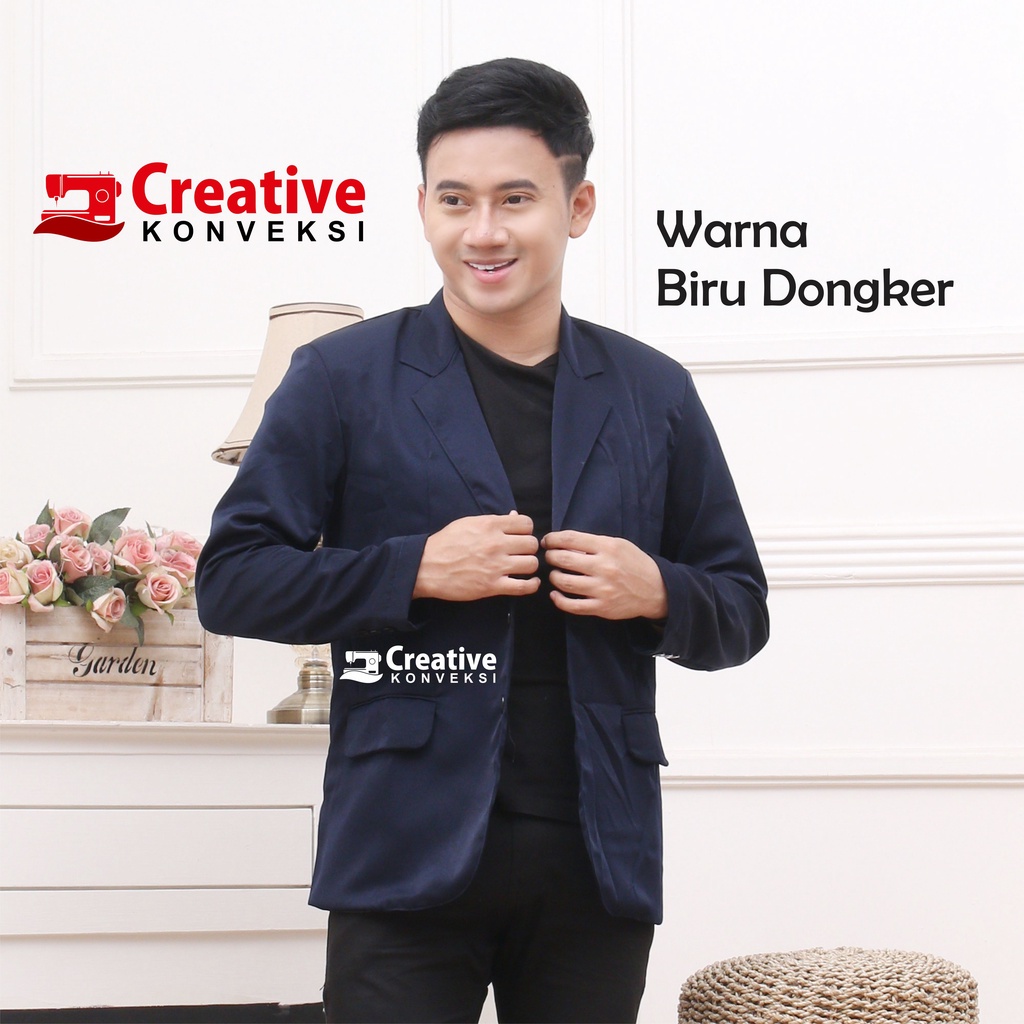 (BIG PROMO) Jas almamater navy biru dongker  full furing / Jas Pria Slim Fit Formal - non Formal / Blazer Pria Casual warna navy biru dongker