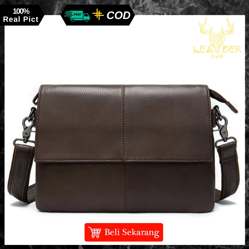 Tas Selempang Kulit Pria Kerja Original Waterproof Model Terbaru Warna Hitam Dan Coklat | Tas Slingbag Messenger Kulit Cowok Distro Ori Keren Anti Air TANGO B50