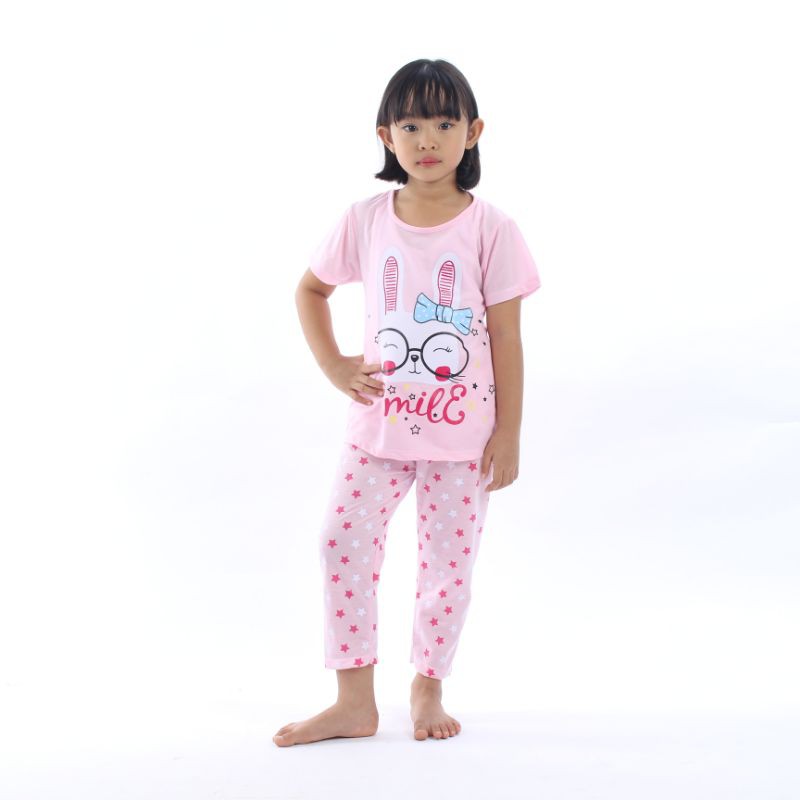 SETELAN SIKUNING PAKAIAN BAJU ANAK PEREMPUAN 2-7 TAHUN MOTIF CAT PUTIH KACAMATA