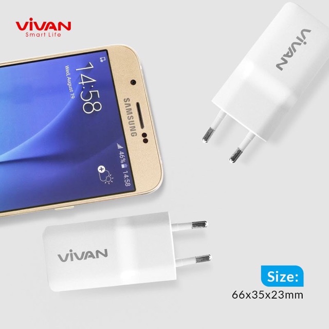 Charger VIVAN Dual USB 2.4A FREE Kabel Micro Adaptor HP Android/iPhone - Garansi 1 Tahun - DD01