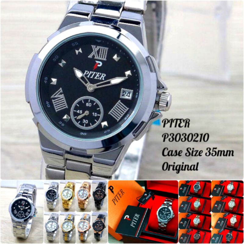 Jam Tangan Analog Wanita PITER  P3030210 Romawi Dial Rantai Stainless Steel Original