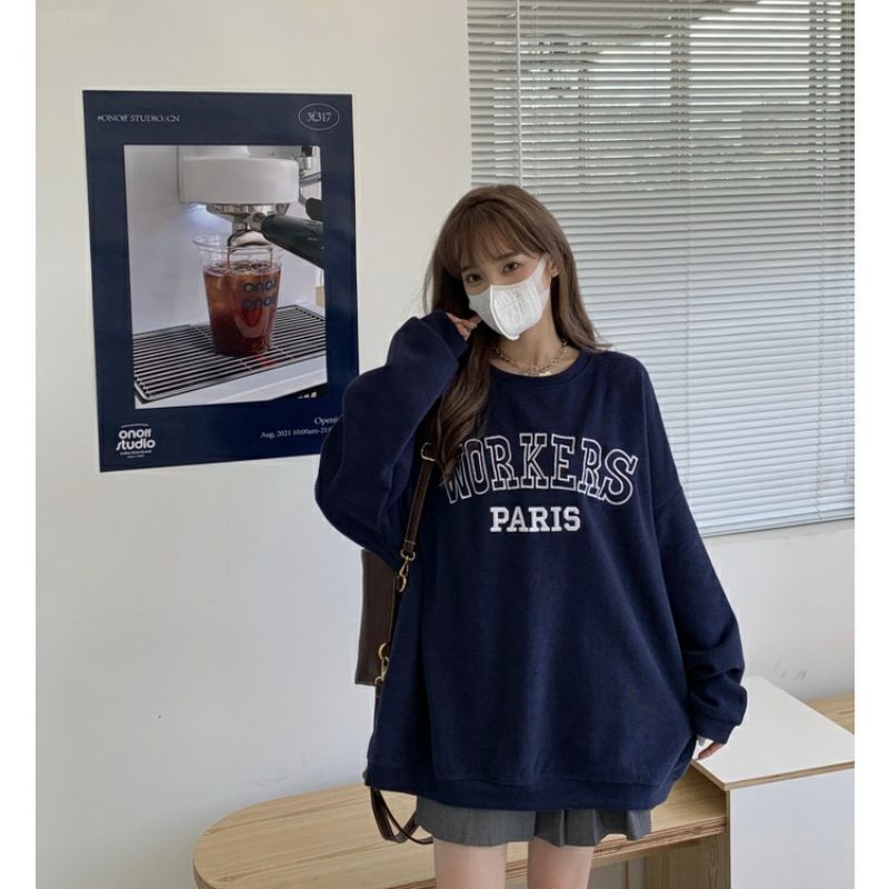 Sweater Crewneck (S - 6XL) WORKERS PARIS Sweatshirt Bigsize Jumbo OVERSIZE Unisex Korean Style Harajuku Loose Oblong