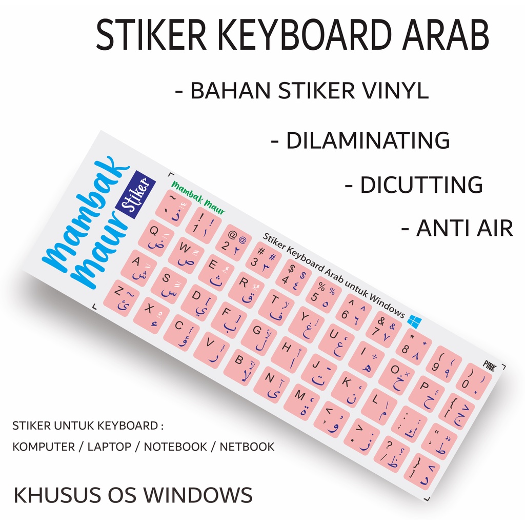 STIKER KEYBOARD ARAB WARNA NAVY PINK - BAHAN VINYL &amp; SUDAH DI CUTTING