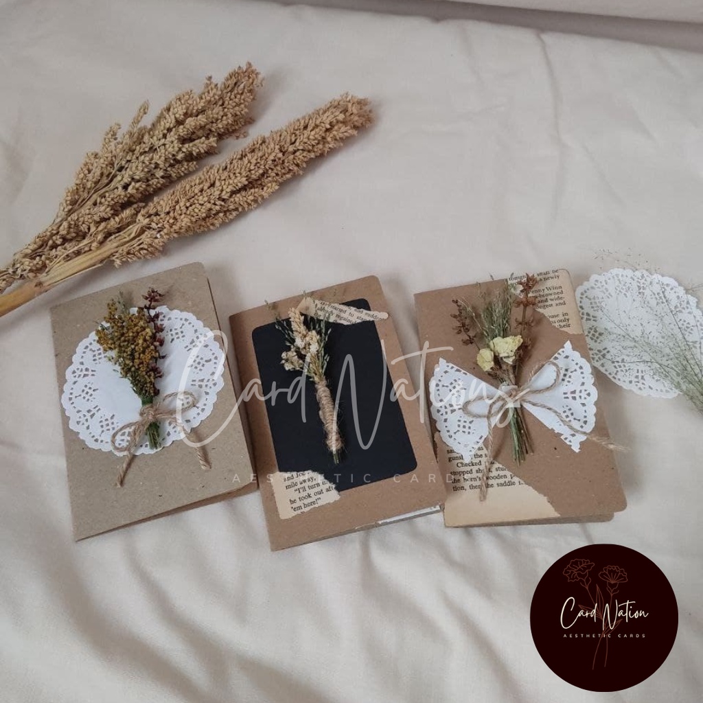 Jual [Cardnation] Kartu Ucapan Bunga Kering Aesthetic/Kartu Ucapan
