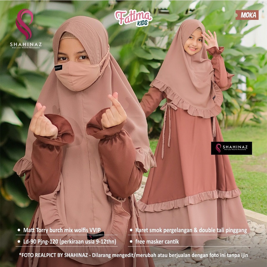 Fatimah Syari Kids original Shahinaz setelan set gamis remaja free Masker