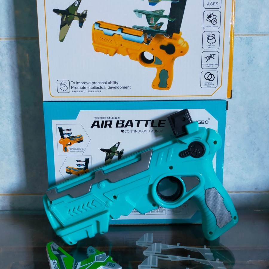 Mainan pistol tembak anak pelontar pesawat terbang launcher air battle - Biru