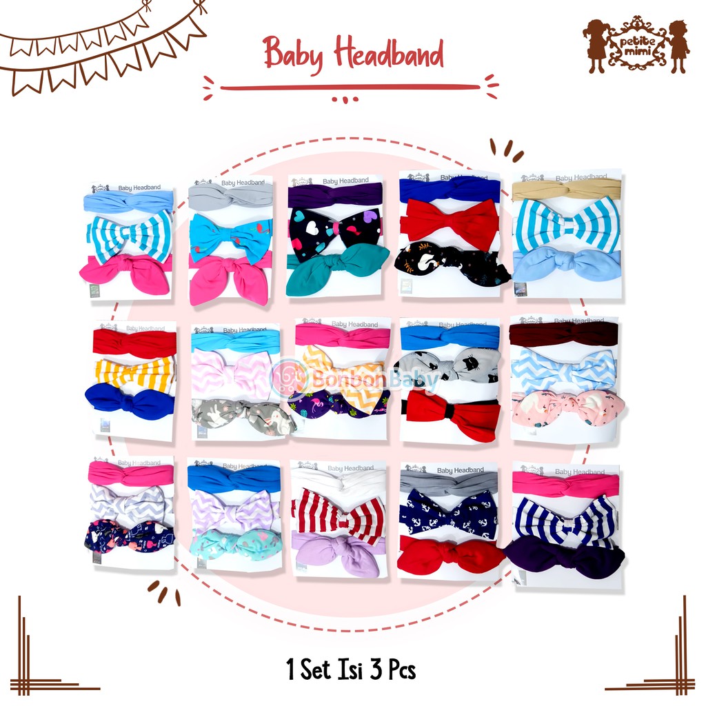 Petite Mimi Simple Knot Baby Headband isi 1 / Bandana Set Isi 3