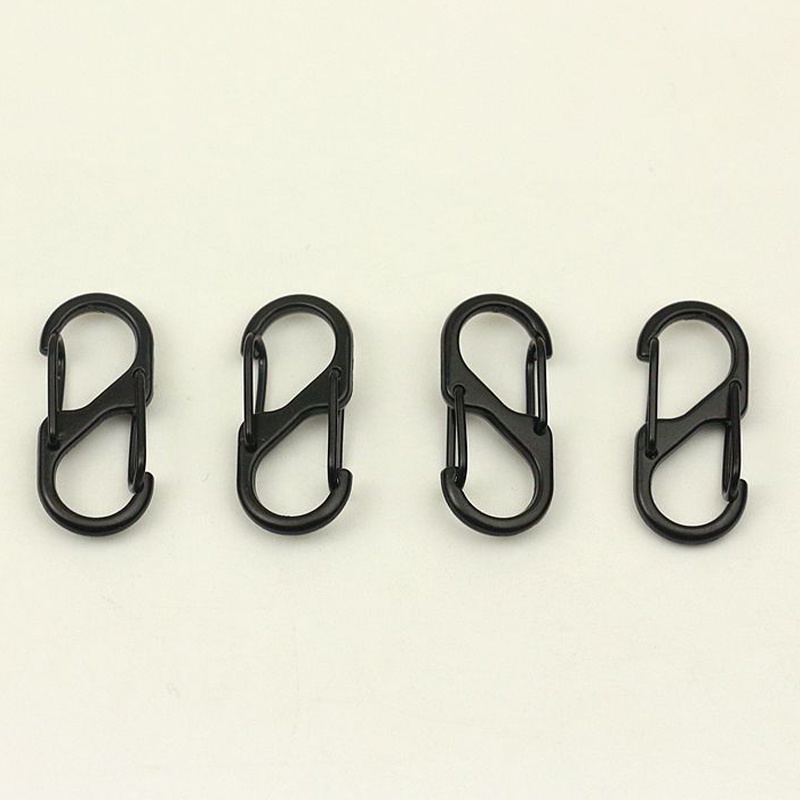 (LUCKID) Carabiner Mini Bentuk S Bahan Stainless Steel Dengan Kunci Untuk Camping