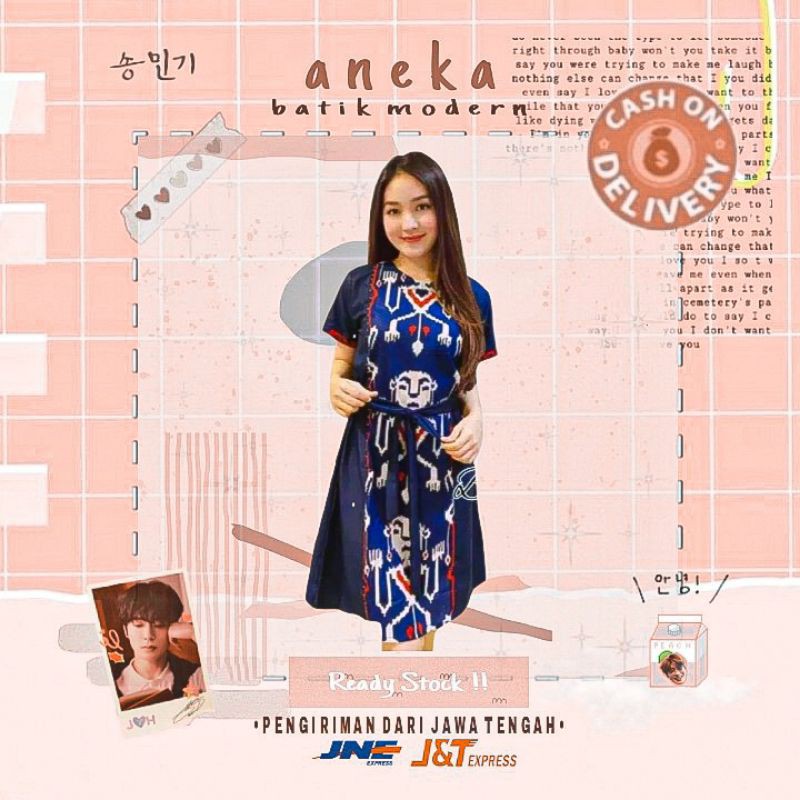 MINI MIDI DRESS BATIK MOTIF SONGKET ETHNIC NATASHA WILONA NAVY HITAM KUNING DRESS FORMAL CASUAL