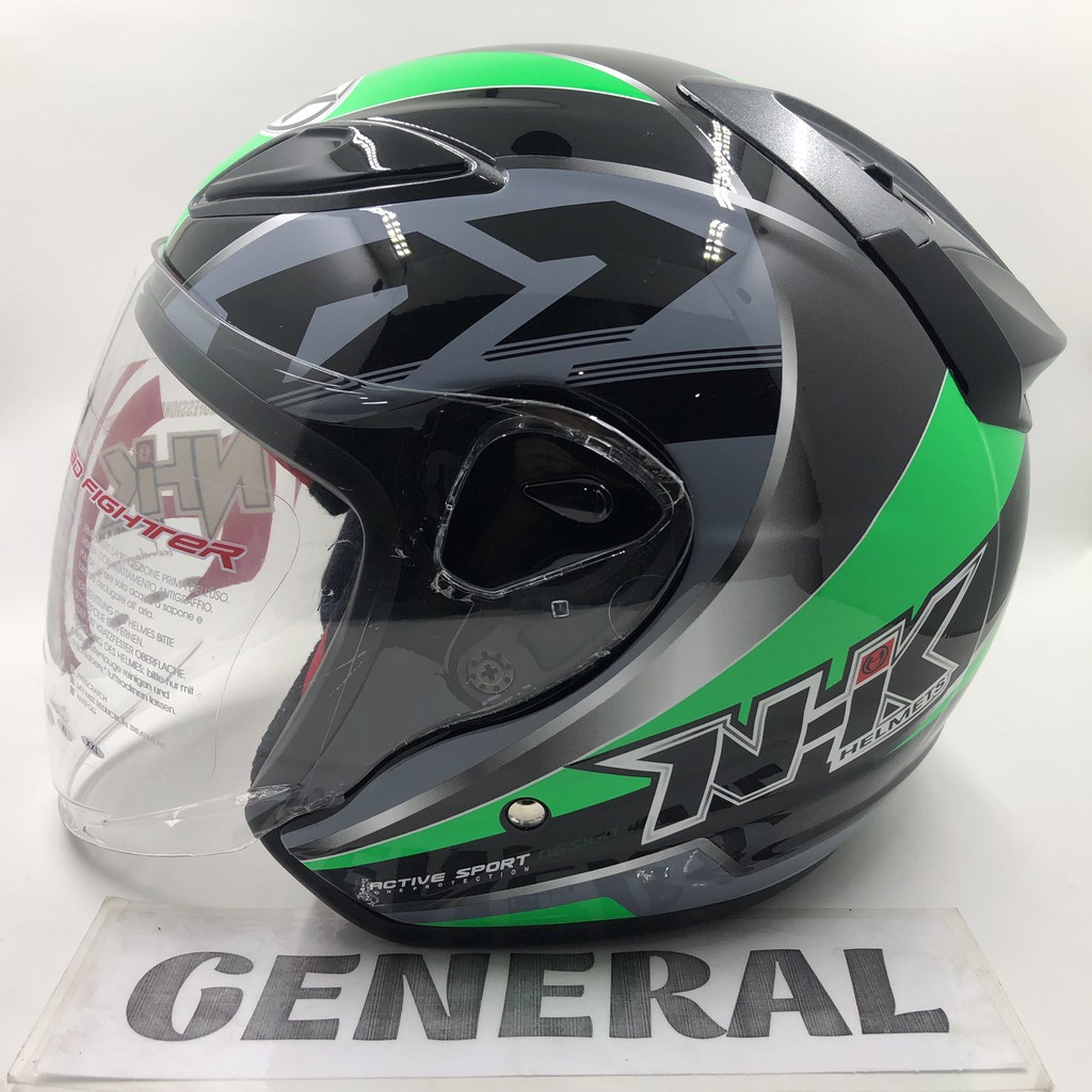 Helm NHK R6 Motif Uriken Black Green Hitam Hijau Abu Half Face