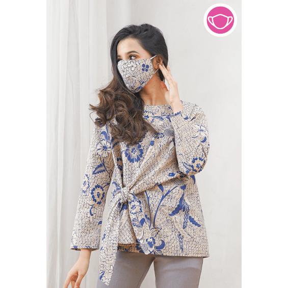 Stripi Indigo,Baju atasan kerja blouse batik wanita modern nona rara