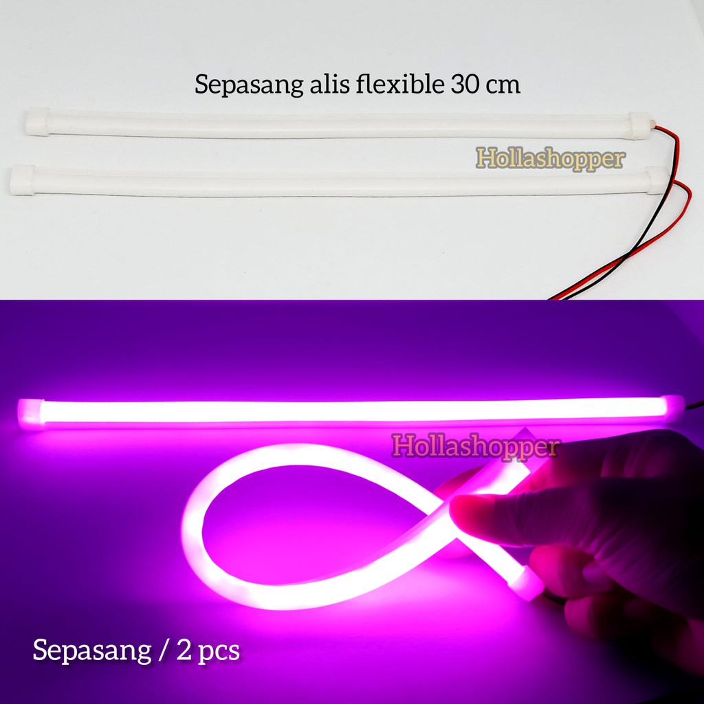 SEPASANG LAMPU LED ALIS FLEXIBLE 30 CM MOBIL DAN MOTOR / LED DRL FLEXIBLE 30 CM WARNA UNGU