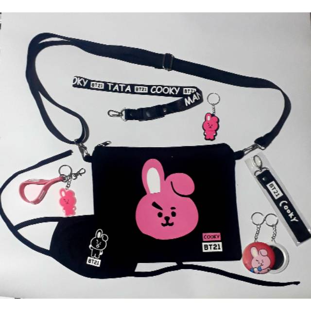 tas bt21 clucht bt21 slimbag strapname Keychain Keyring masker cooky tata chimmy shooky mang rj koya