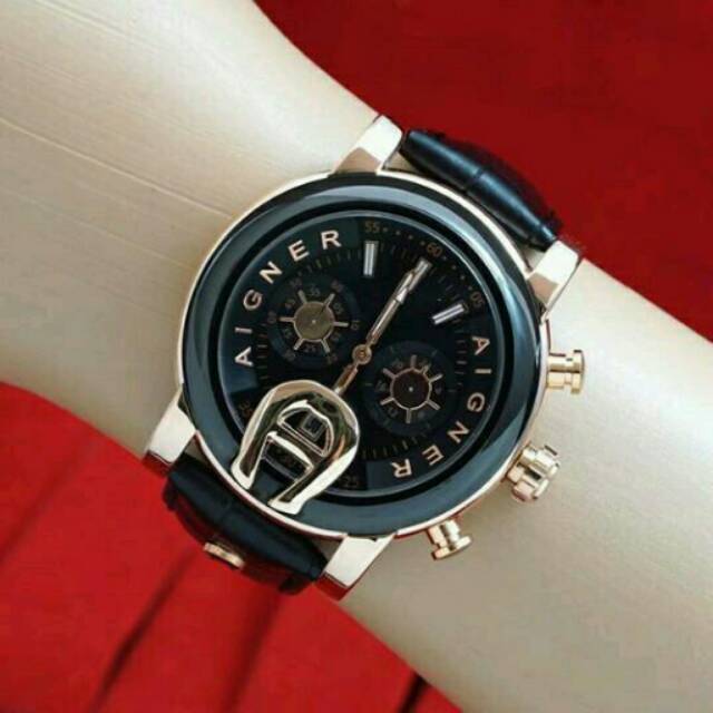 Jam tangan aigner black gold leather black