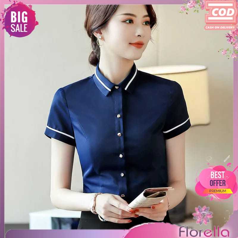 Blouse Bluse Atasan Baju Korea korean style Wanita Jumbo / Kemeja Kantor Wanita Lengan Pendek Rose