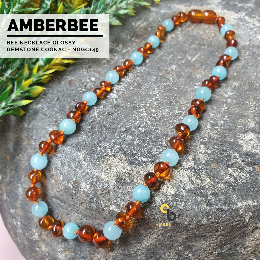 Kalung Amber Bayi &amp; Anak Premium Mix Gemstone Cognac NGGC145 By Amber Bee