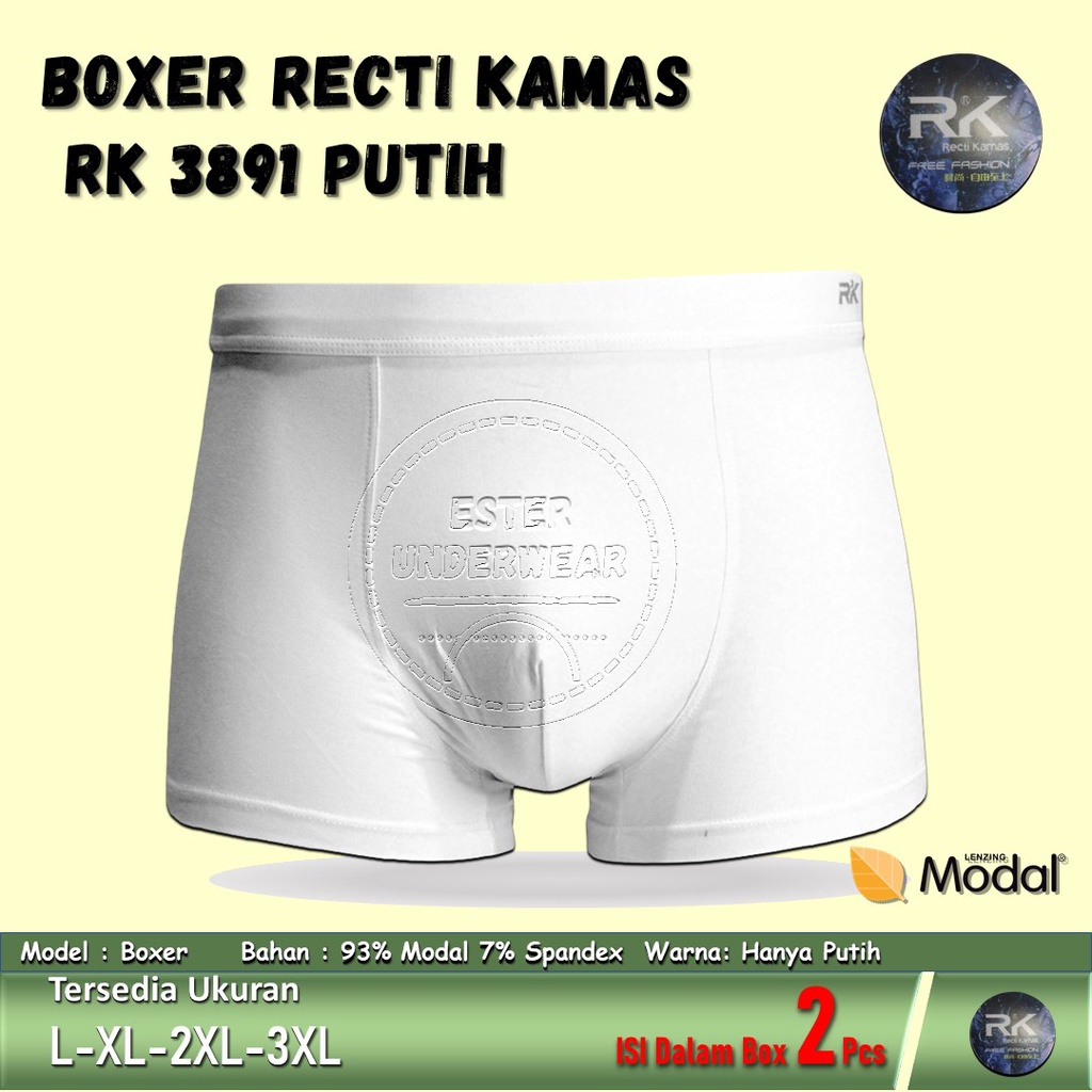 Celana Boxer Pria RECTI KAMAS RK 3891 PUTIH ISI 2Pcs