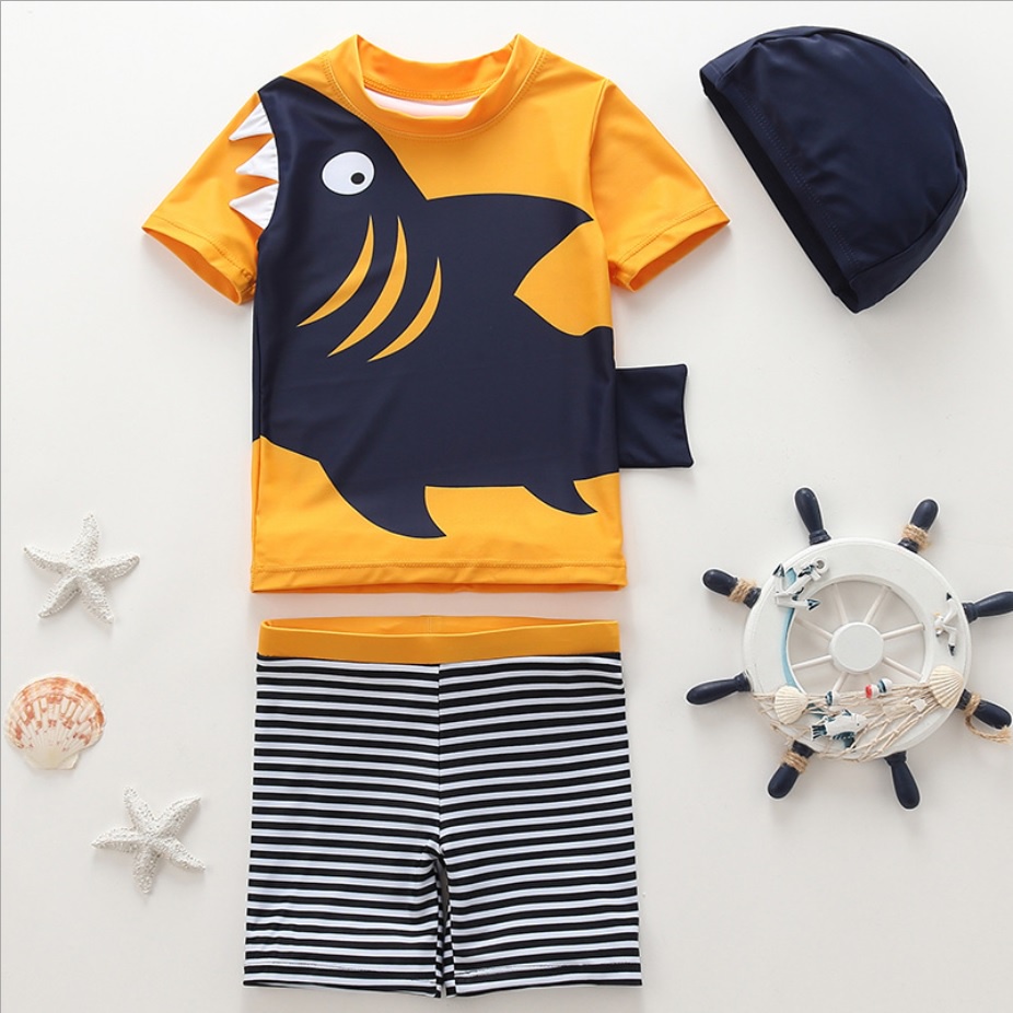 Baju renang anak dan topi renang import motif shark