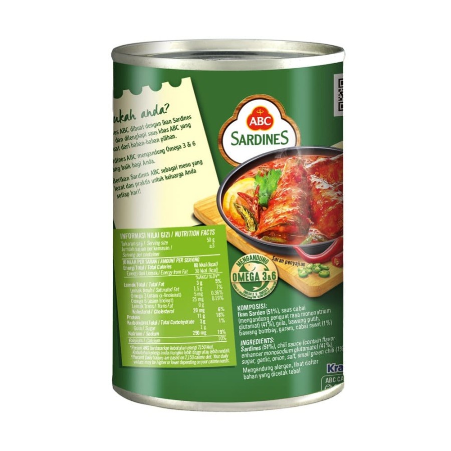 SARDEN SAUS EXTRA PEDAS ABC SARDINES IN EXTRA CHILLI SAUCE 155GR