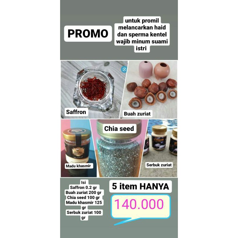 

paket promil hemat (saffron, zuriyat, chia seed, madu)