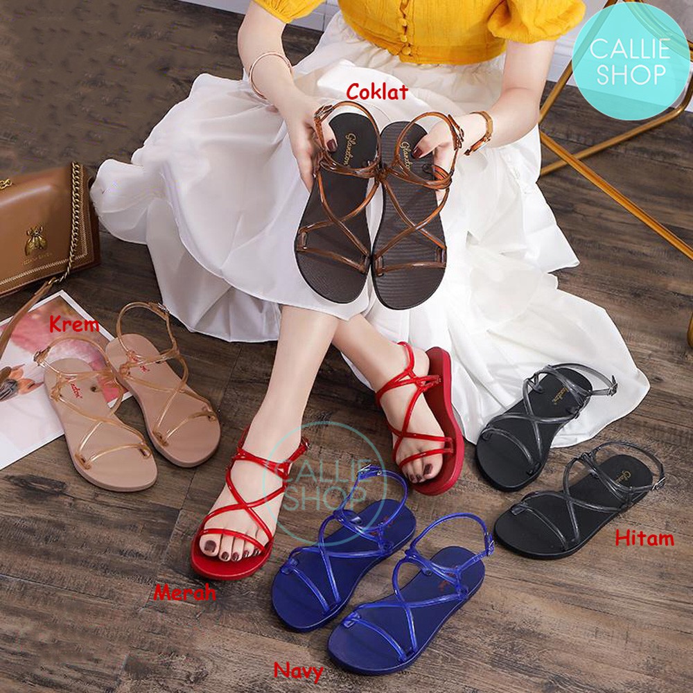 Sandal Wanita Gladiator Jelly Teplek Silang Glanzton L1879G-5 Bisa Pilih Warna