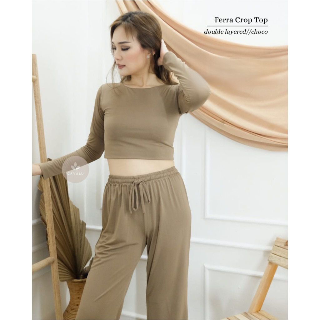 Long Crop Top Baju Atasan Lengan Panjang Wanita Longsleeve Crop Tee CAVALU 134 Ferra