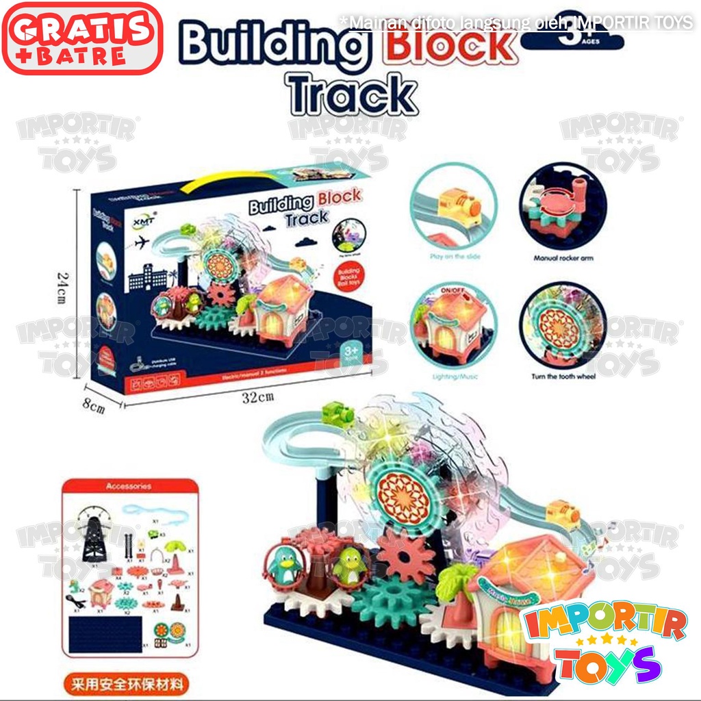 Mainan Edukasi Anak Lego Blocks Elektrik Gear Ferris Wheel Track Music DIY