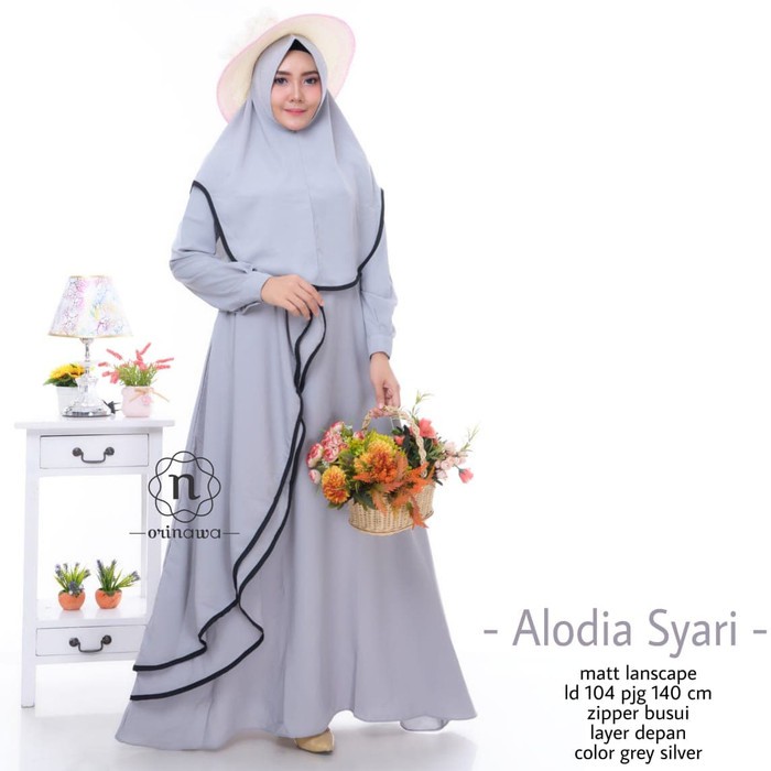 ALODIA SYARI Bahan Moscrepe (Free Hijab / Khimar) Setelan Syari Modern Gaun  Kerja Wanita Terbaru