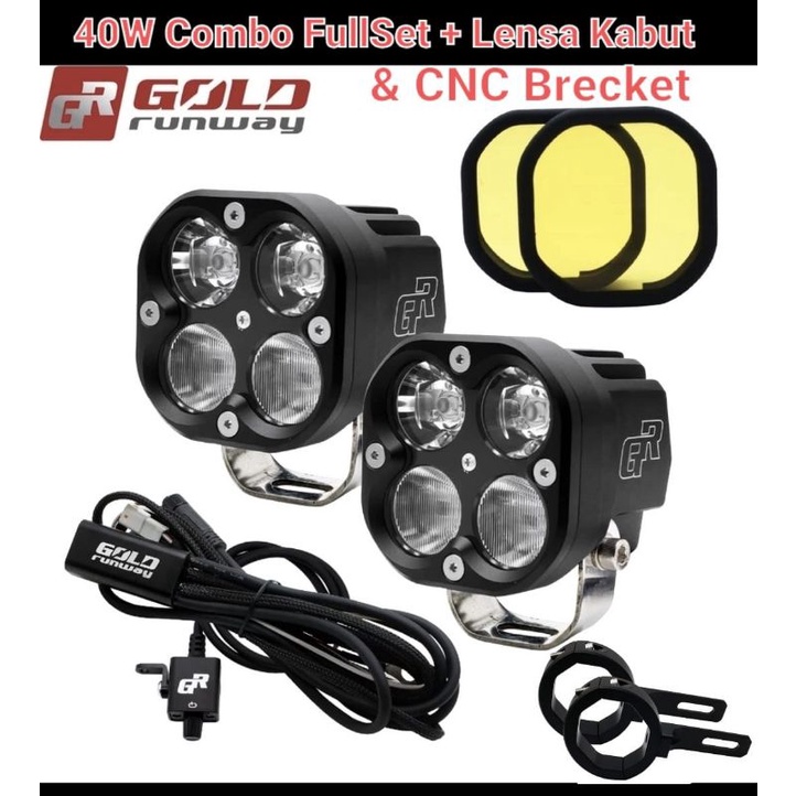 Lampu spot light fog lamp 40x 40watt gold runway full set relay switch cnc brecket &amp; lensa kabut