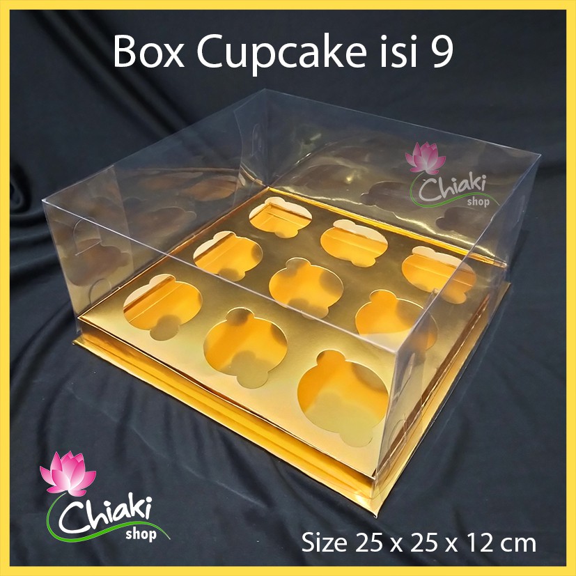 

Box Cupcake isi 9 GOLD 25x25x12 cm Kotak Mika Donat Dus Kue Kardus Emas Muffin Cake Pudding Karton