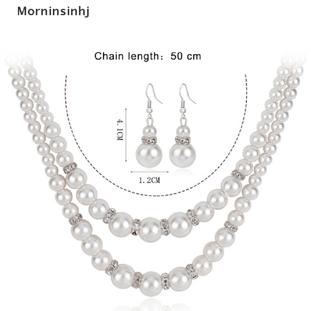 Mornin Rantai Ganda Mutiara Set Perhiasan Wanita Simulasi Mutiara Kalung Anting Perhiasan id